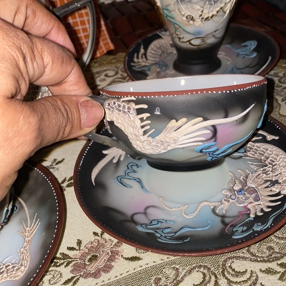 Vintage 14 pc tea set RS Hand-Painted Dragon, Made in Japan, Eggshell Porcelain